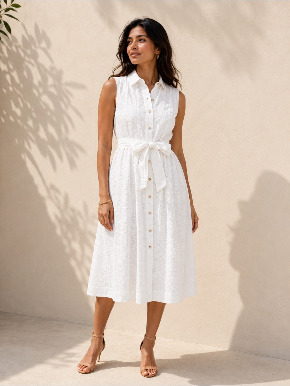 ANNE KLEIN Eyelet Midi Shirt Dress - Picture 1 of 7